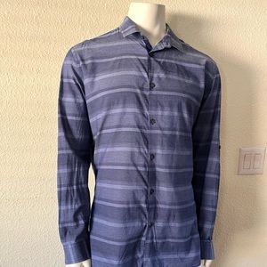Alfani Striped Button Down Slim Fit Men’s Blue Shirt Size XL